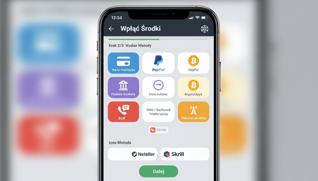 Interfejs płatności mobilnej w kasynie na ekranie smartfona