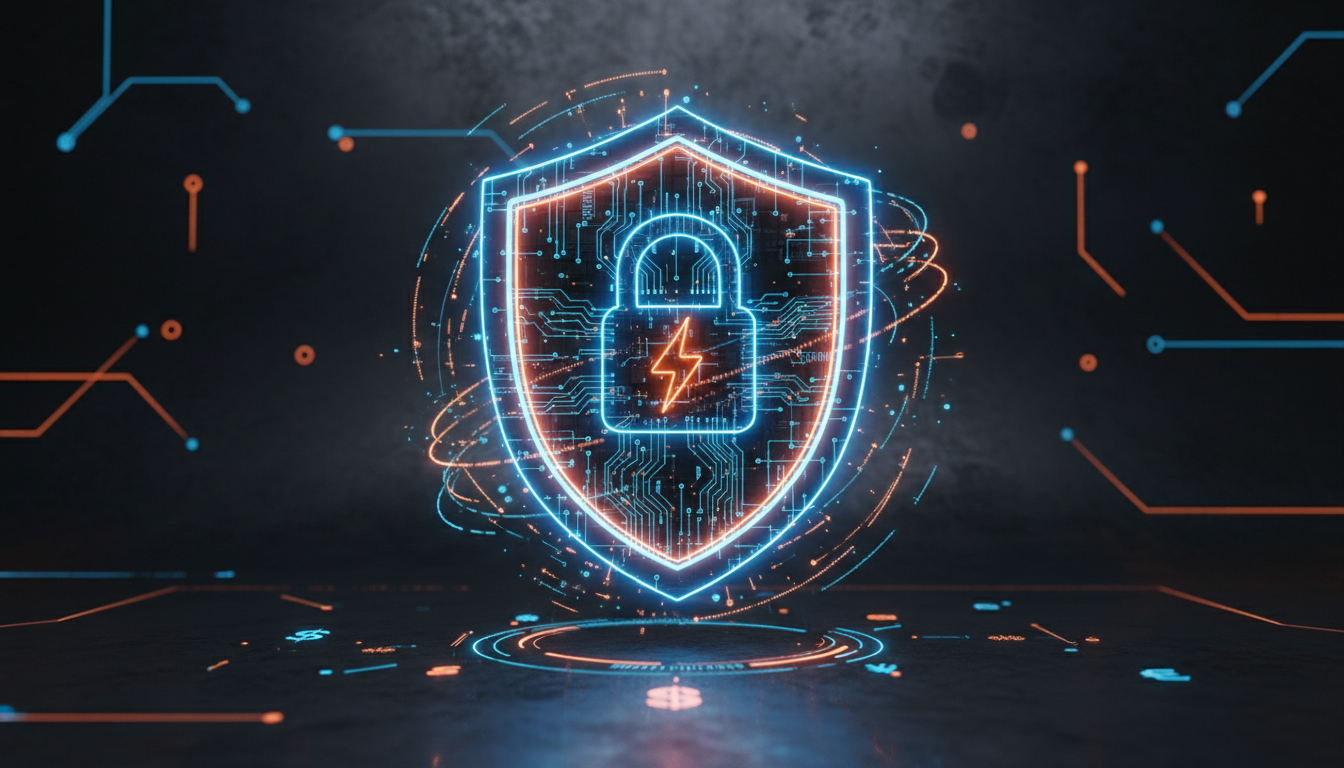 Security locks and digital shield symbols on a dark screen