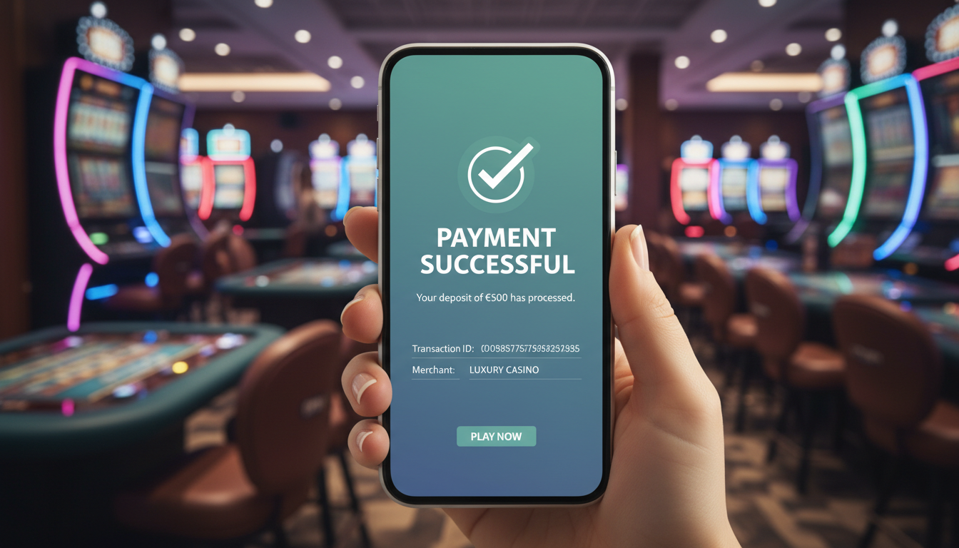 Smartphone displaying a transaction confirmation in a casino app